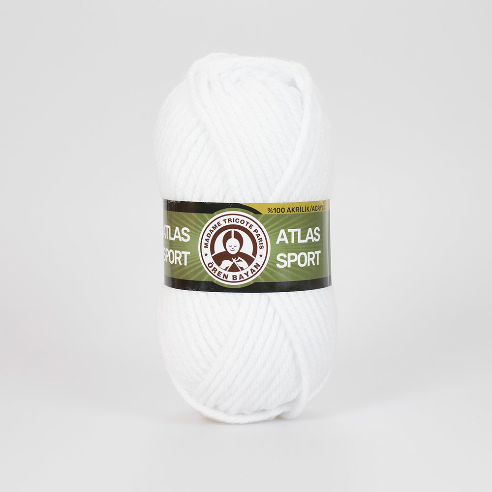 Atlas Sport Hand Knitting Yarn White - Kristal Wool