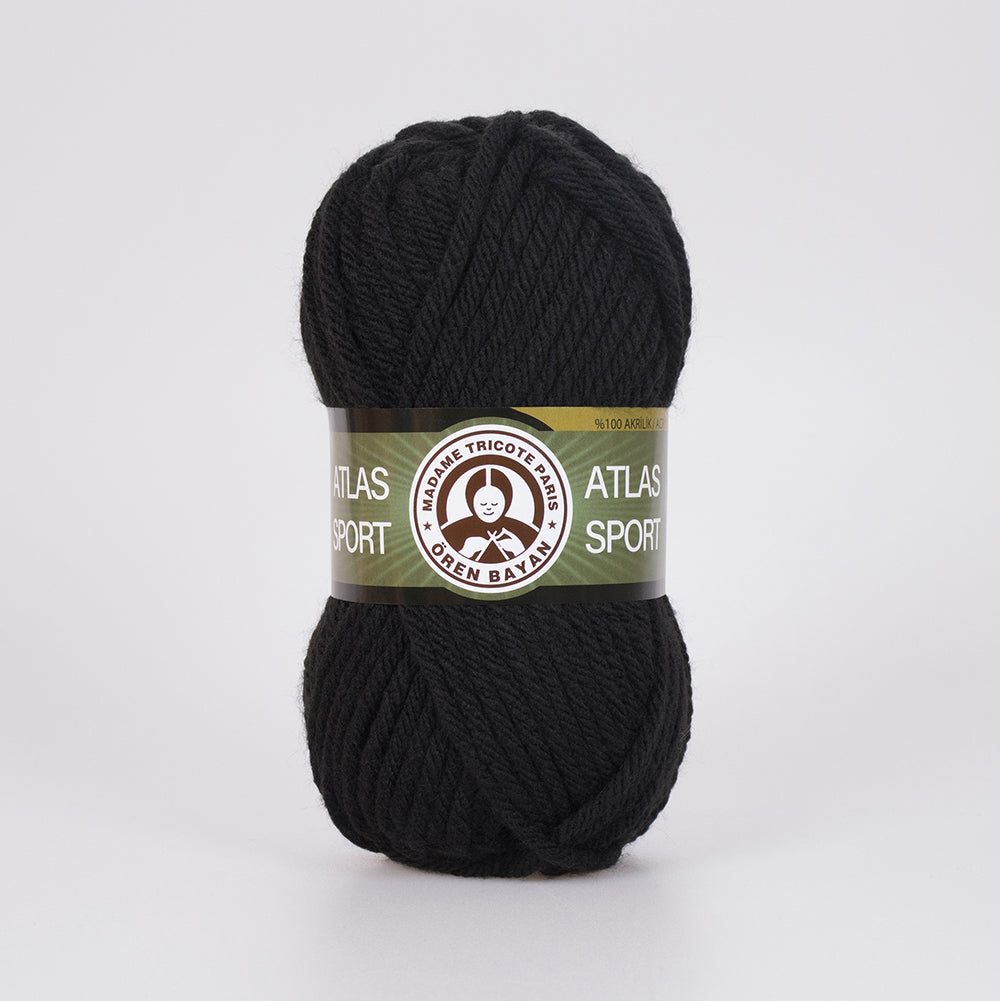 Atlas Sport Hand Knitting Yarn Black - Kristal Wool